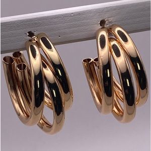 NWT spring fashion jewelry gold (color) triple hoop tubes large post earrings